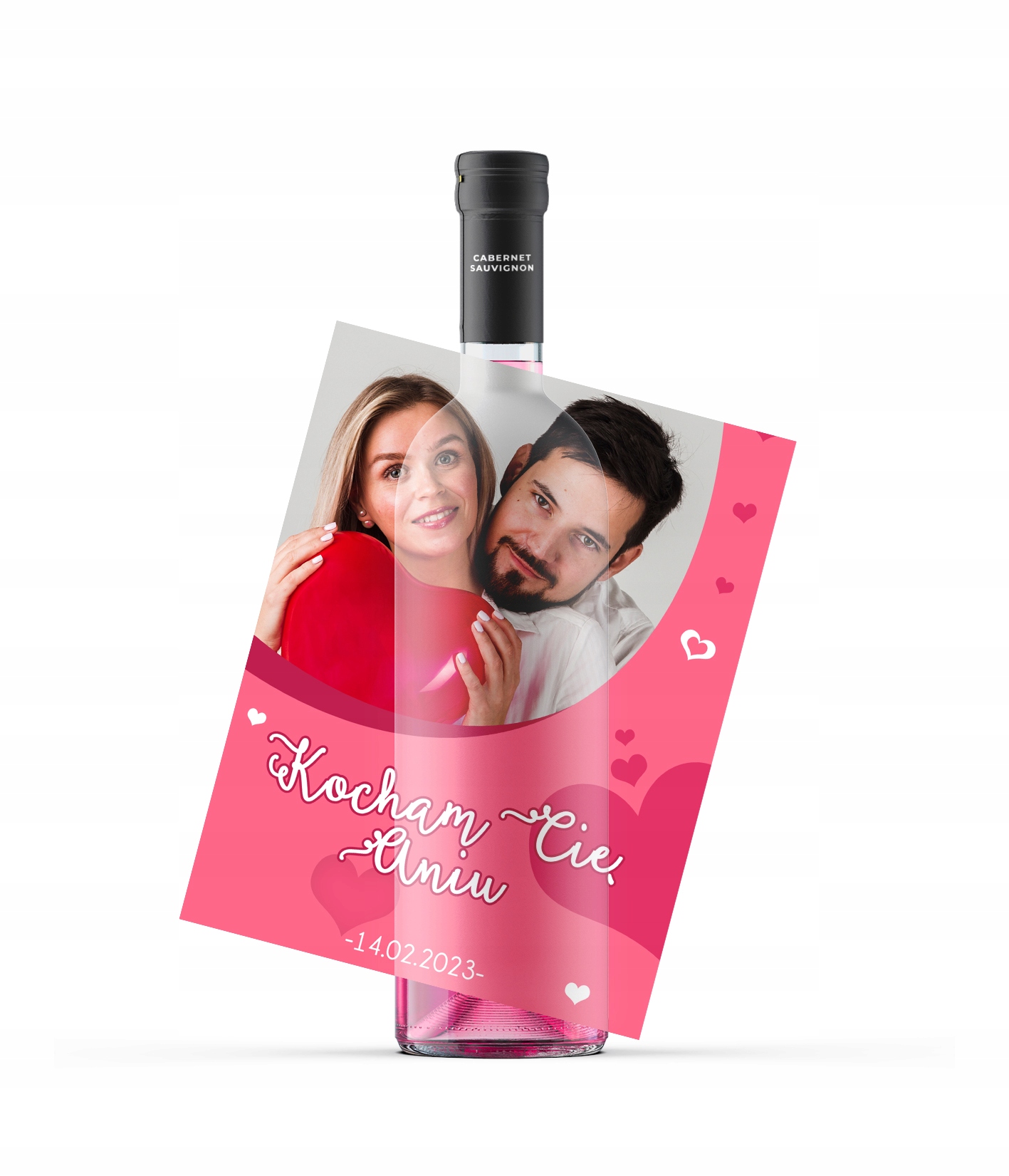 

Etykieta Wino walentynki Napis ze zdjęciem