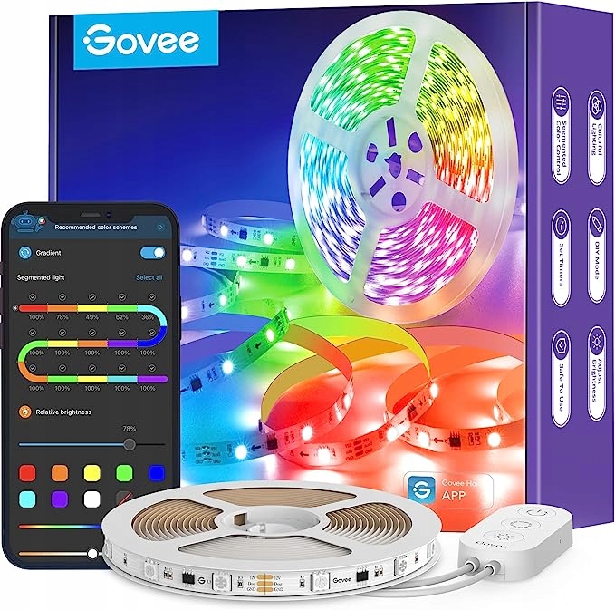 Govee Rgbic Led pásek, 5 m, synchronizace hudby, změna barev, 64 režimů