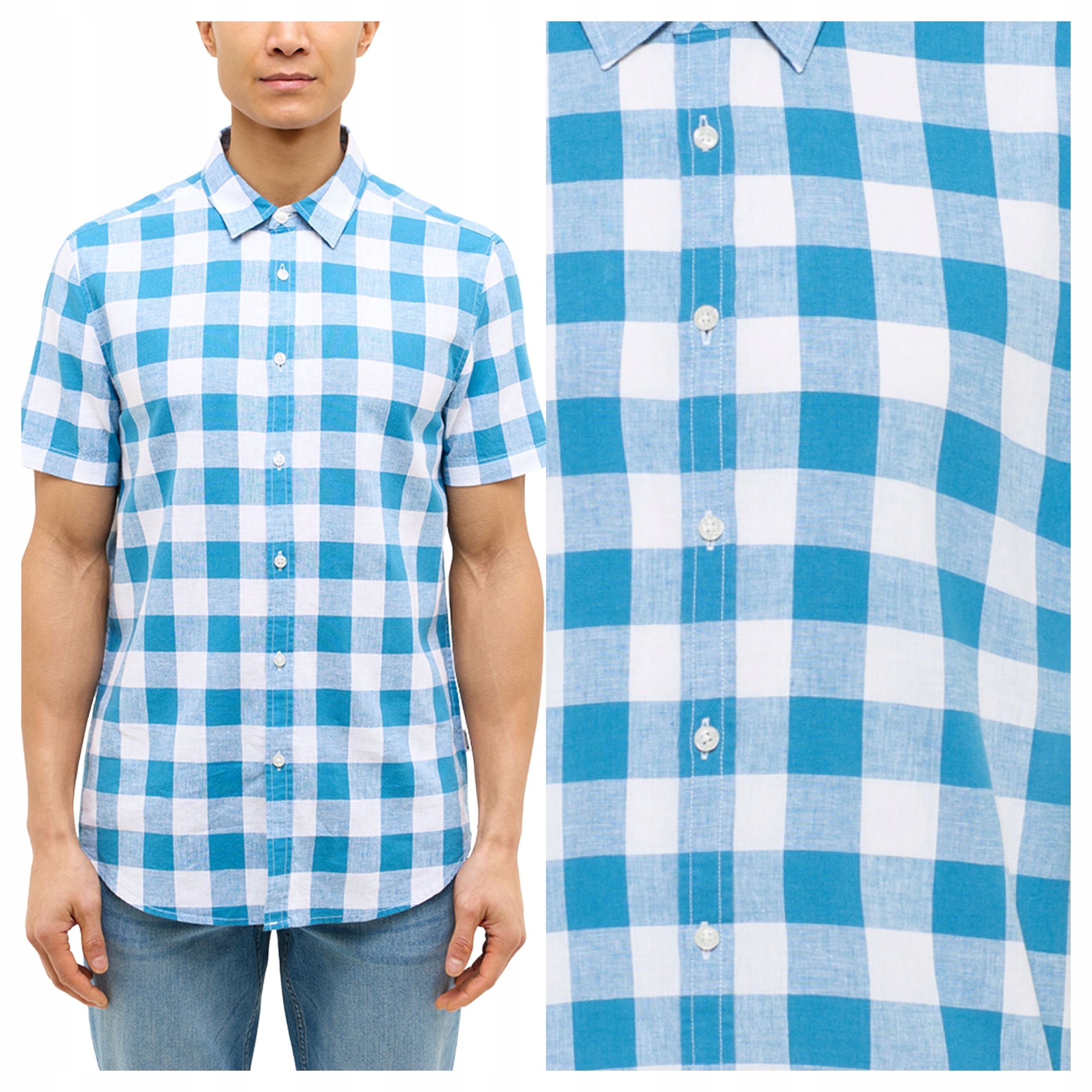 Pánská košile Mustang Berkeley Blue Vichy Check Modrá s mřížkou, velikost M