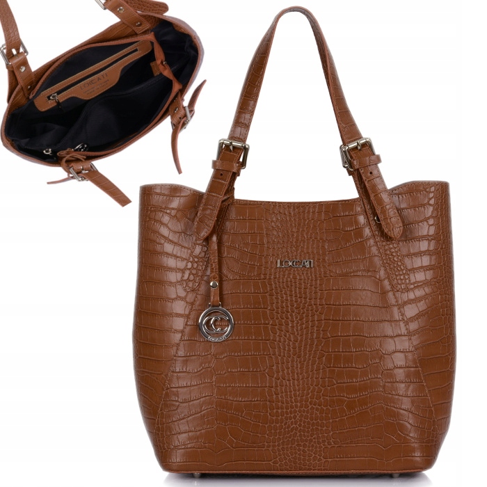 Torebka damska skórzana camel shopper bag a4 skóra