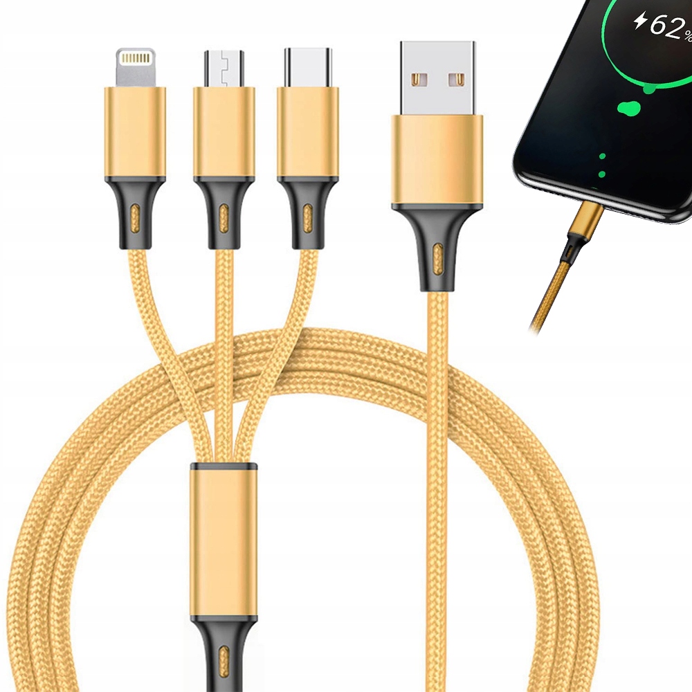 KABEL USB 3W1 DO TELEFONU PRZEWÓD LIGHTNING IPHONE MICRO USB TYPE-C 1,2M