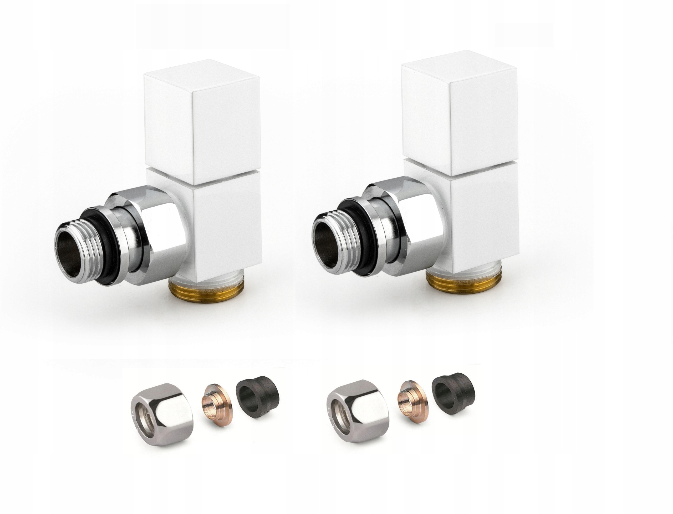 Ventily radiátora Apm Square uhlové, chróm/BIELY Cu