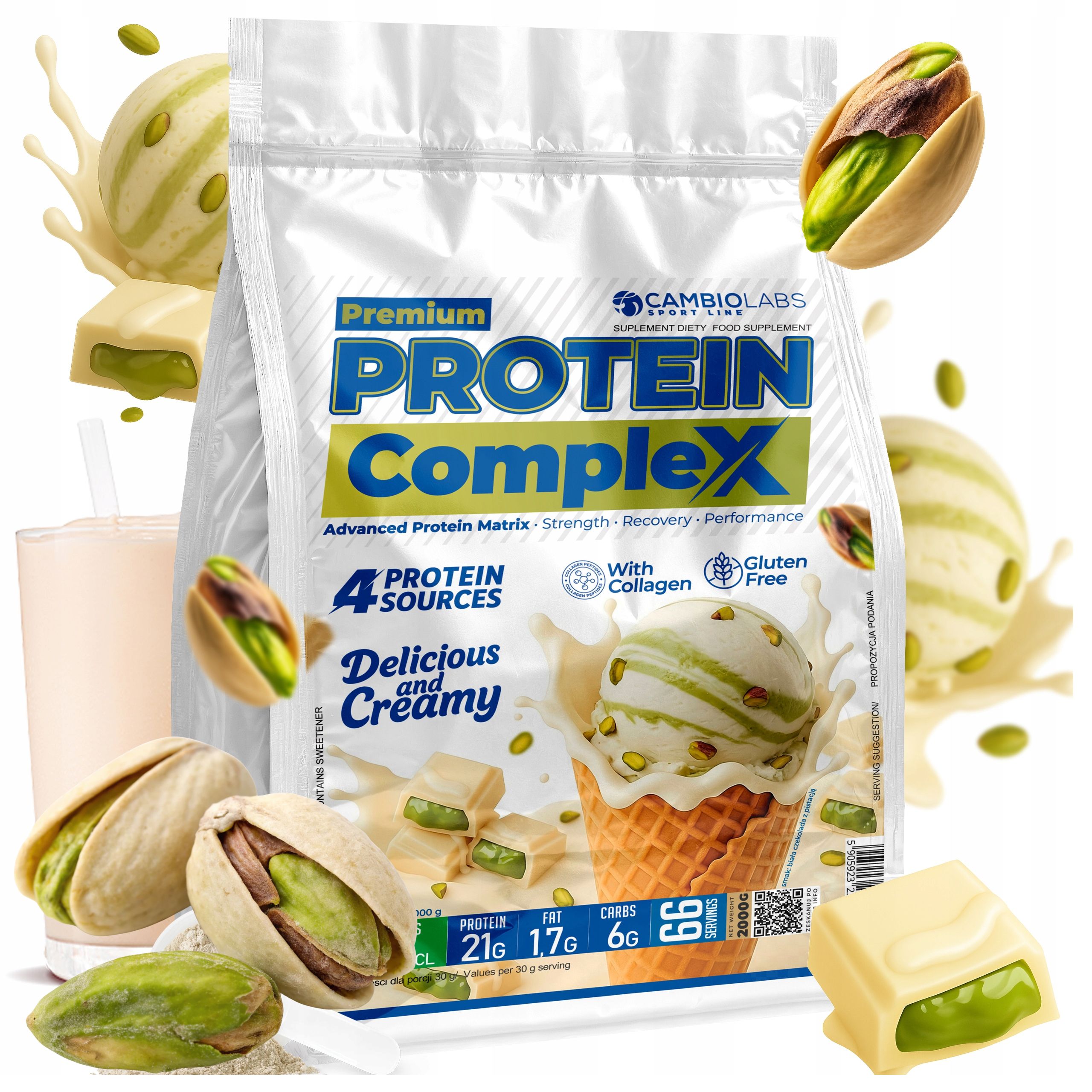 Protein Směs bílkovin Wpc Kolagen Albumin 2 kg Příchuť Pistácie