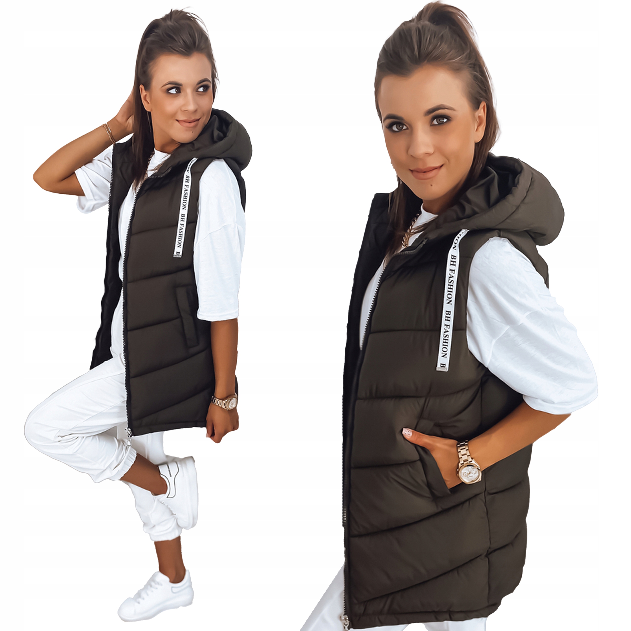 KAMIZELKA DAMSKA PIKOWANA Z KAPTUREM roz. XL