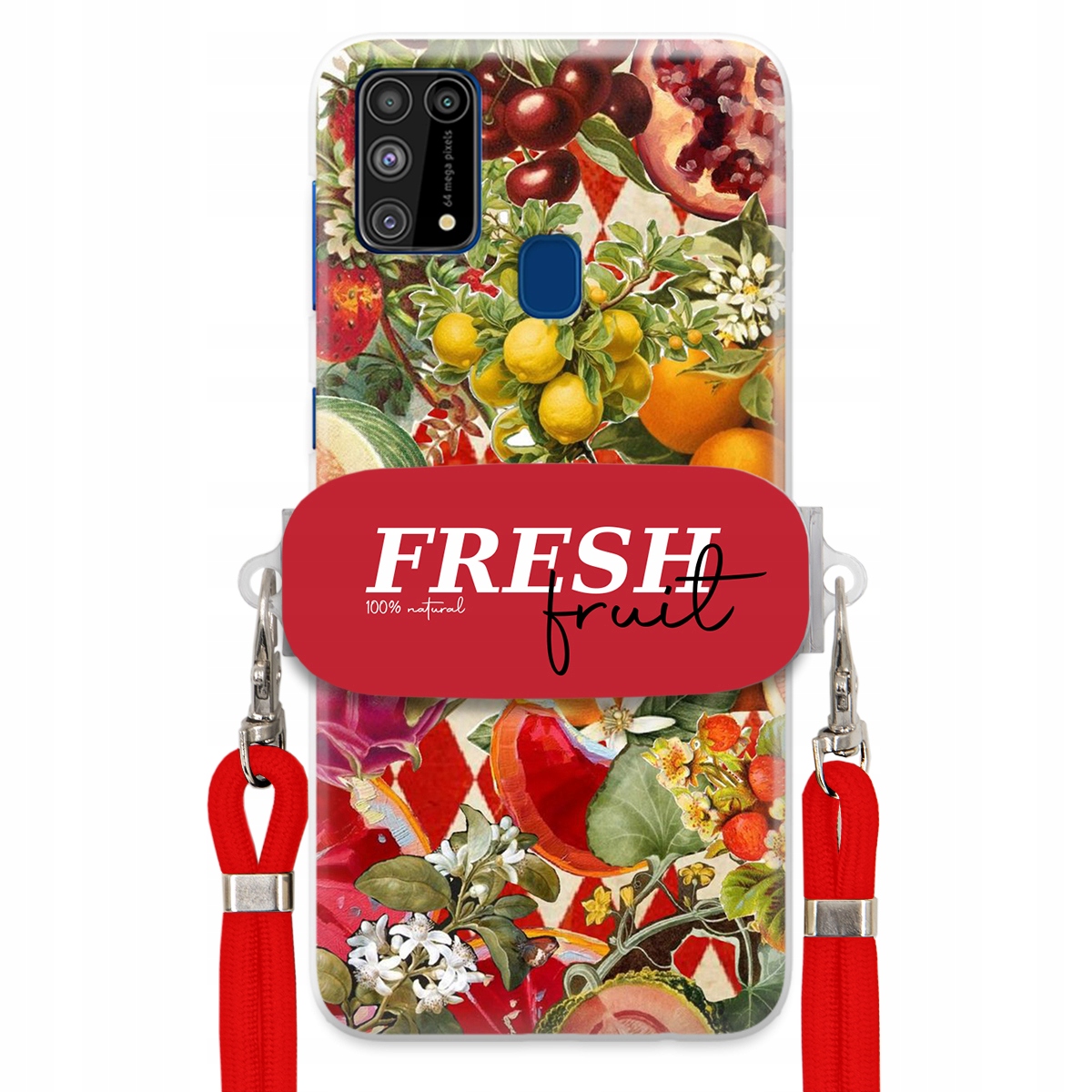 Puzdro pre Samsung M31 Červené Crossbody vodítko držiak Fresh Fruit Ovocné
