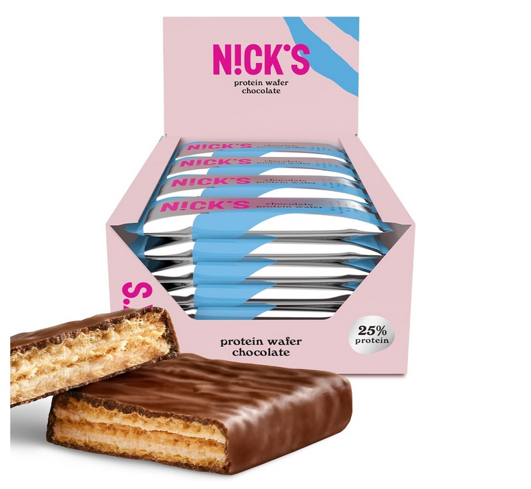 Nick's Protein Wafer Chocolate Oplatek vatová tyčinka bez cukru, sada 12 ks