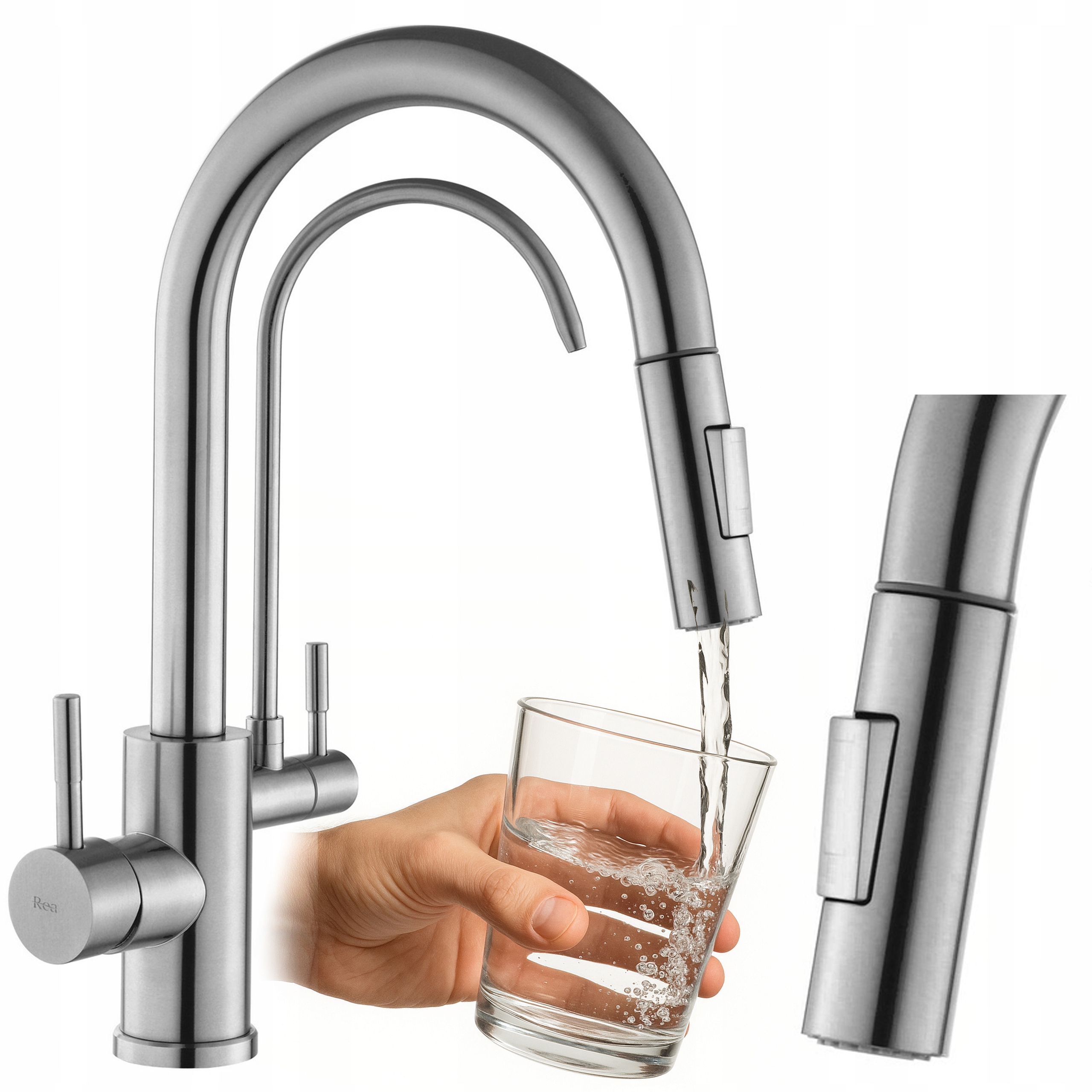 Kuchynská Batéria Trojcestná Filter Strieborná Vyťahovacia Flexibilná Výlevka