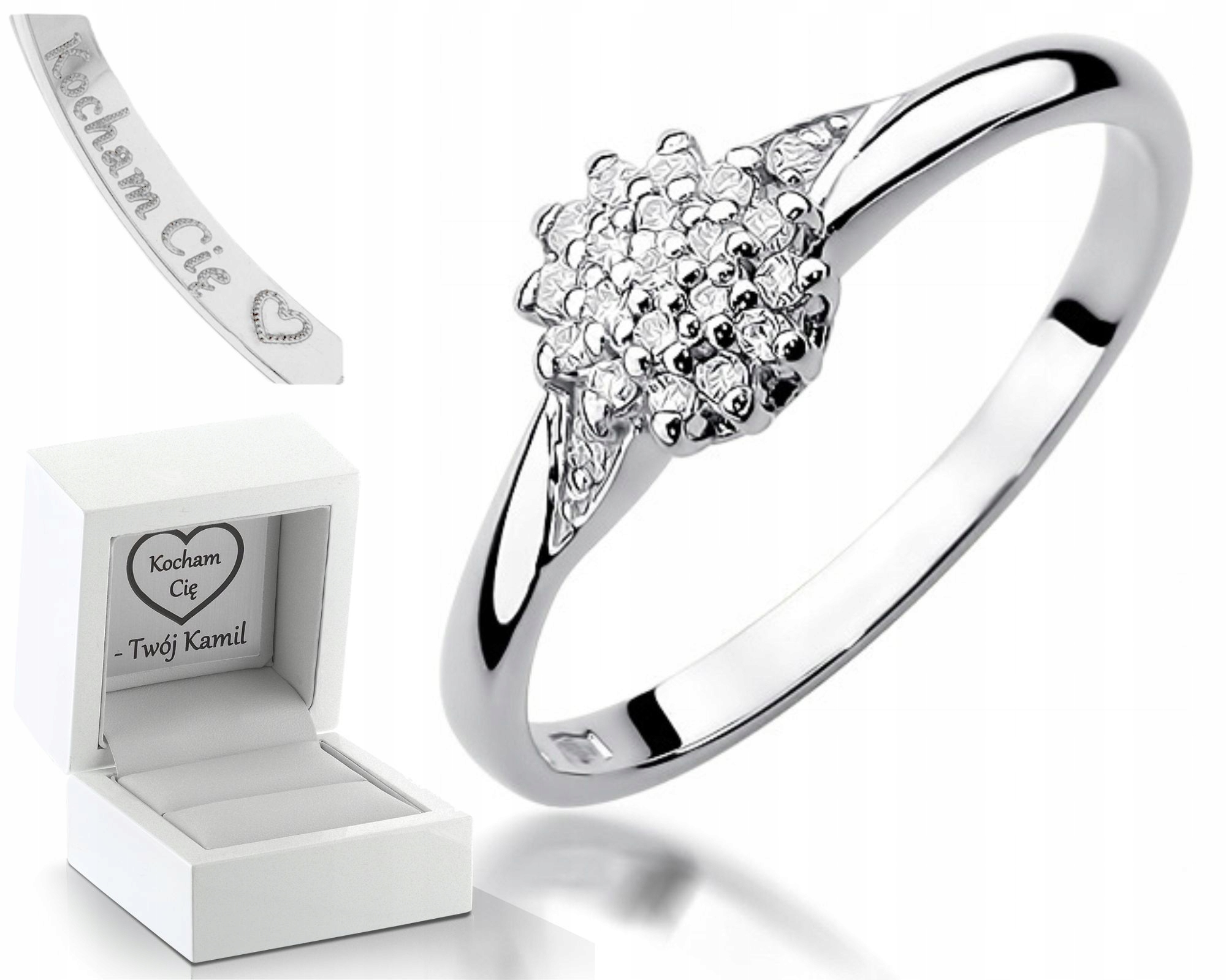 Bílé Zlato Prstýnek Diamanty Gravírování 585 Dárek Zásnuby Pro Ženu