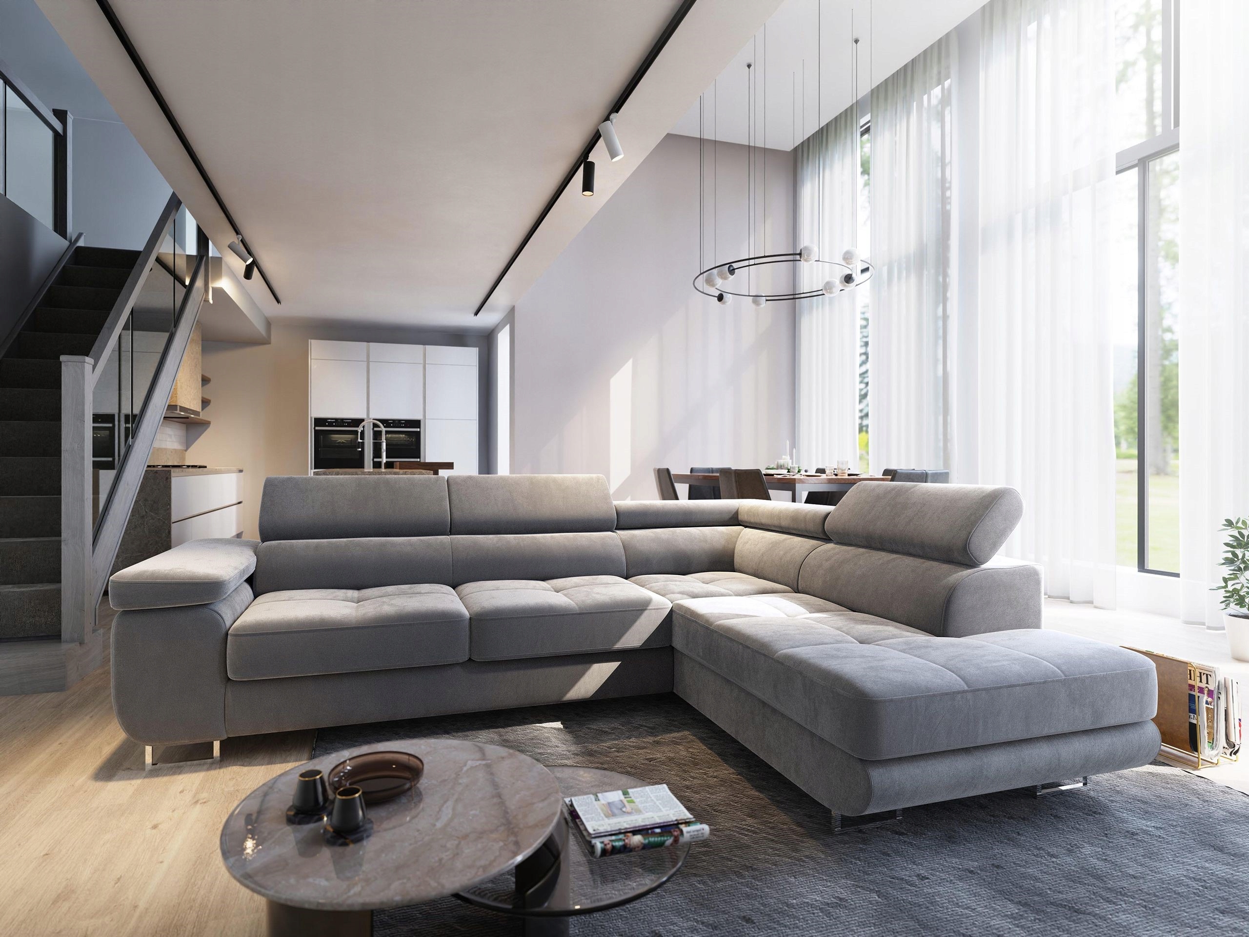 Rohová Sedací Souprava Selva do obývacího pokoje Funkce Spaní Komfortní Velur Pravostranná