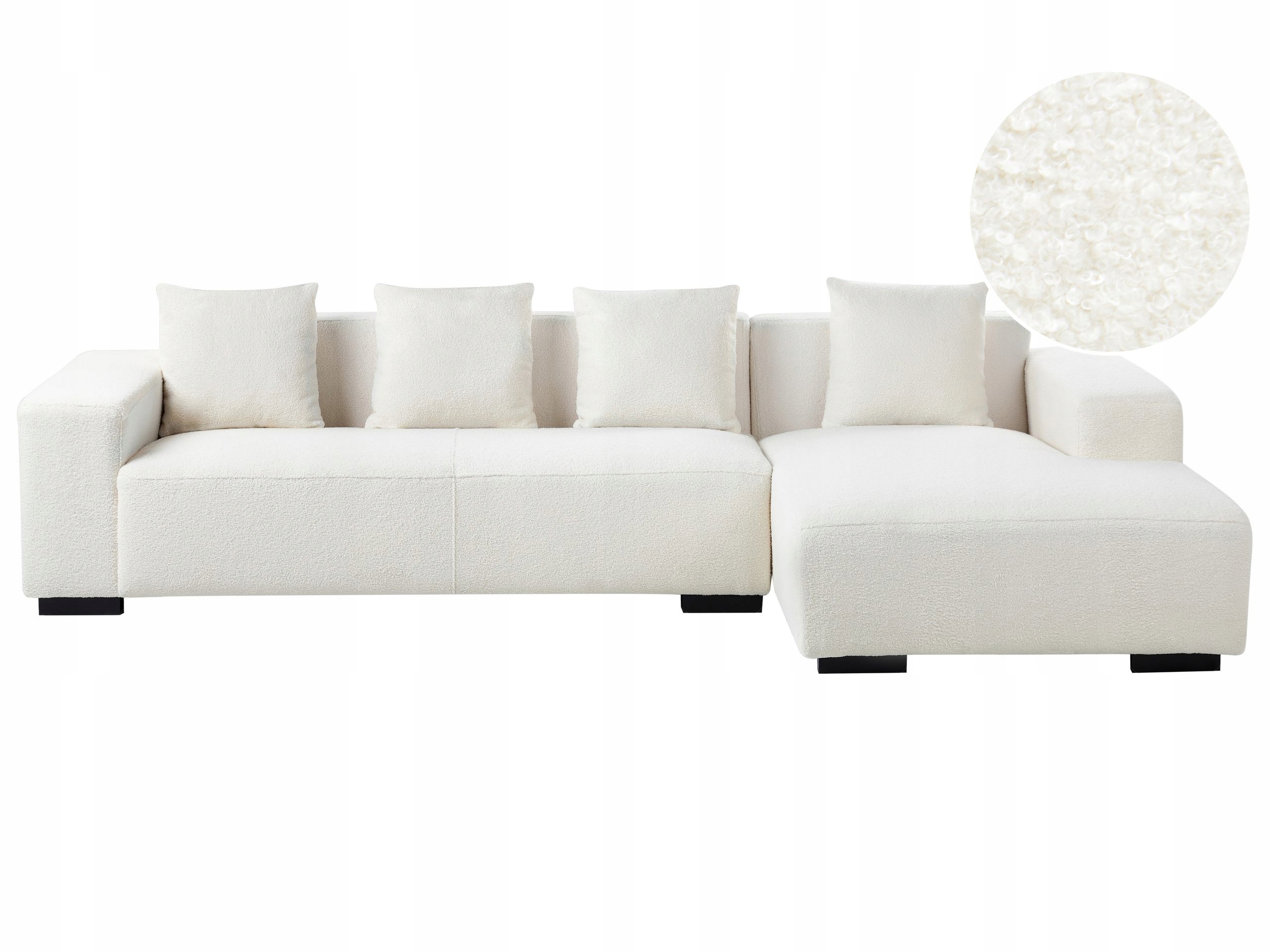 Narożnik sofa lewostronna biała tapicerowana tkaniną boucle