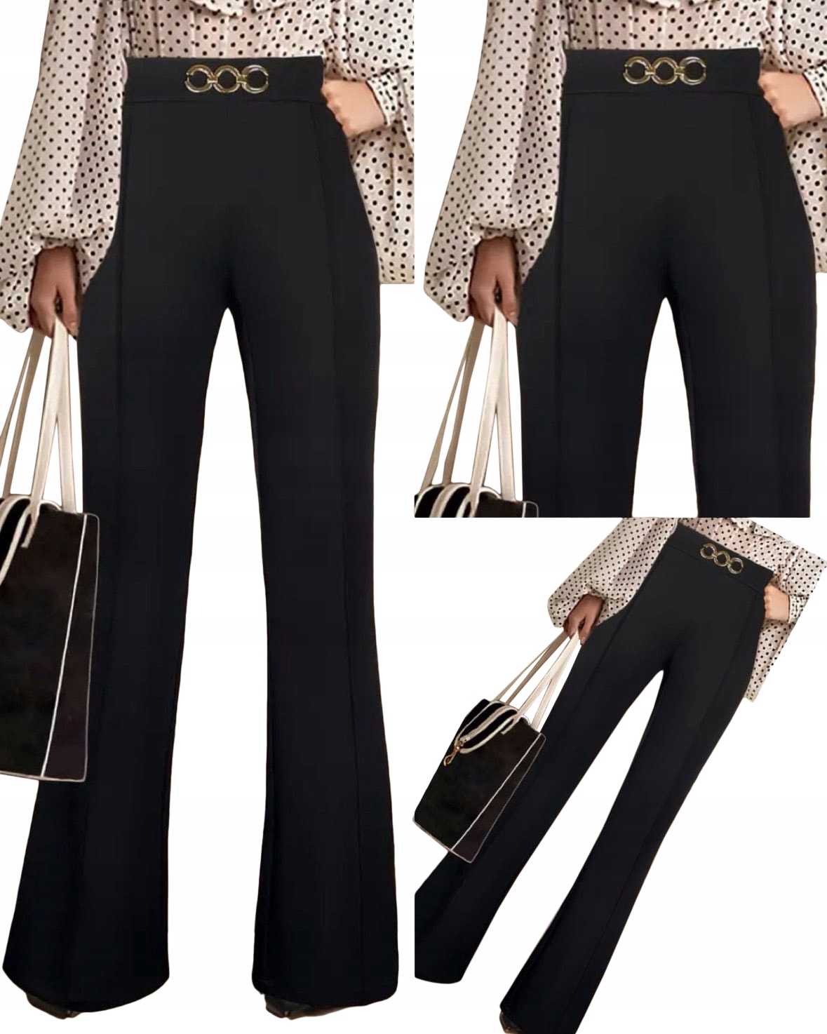 Spodnie Damskie Elastyczne Legginsy Czarne Dzwony Klasyczne