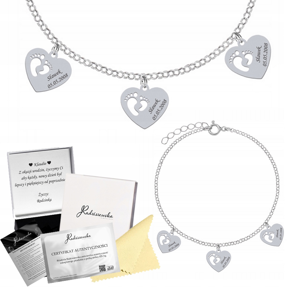Stříbrný náramek Srdce Jméno dítěte 925 Dárek Narozeniny Šperky