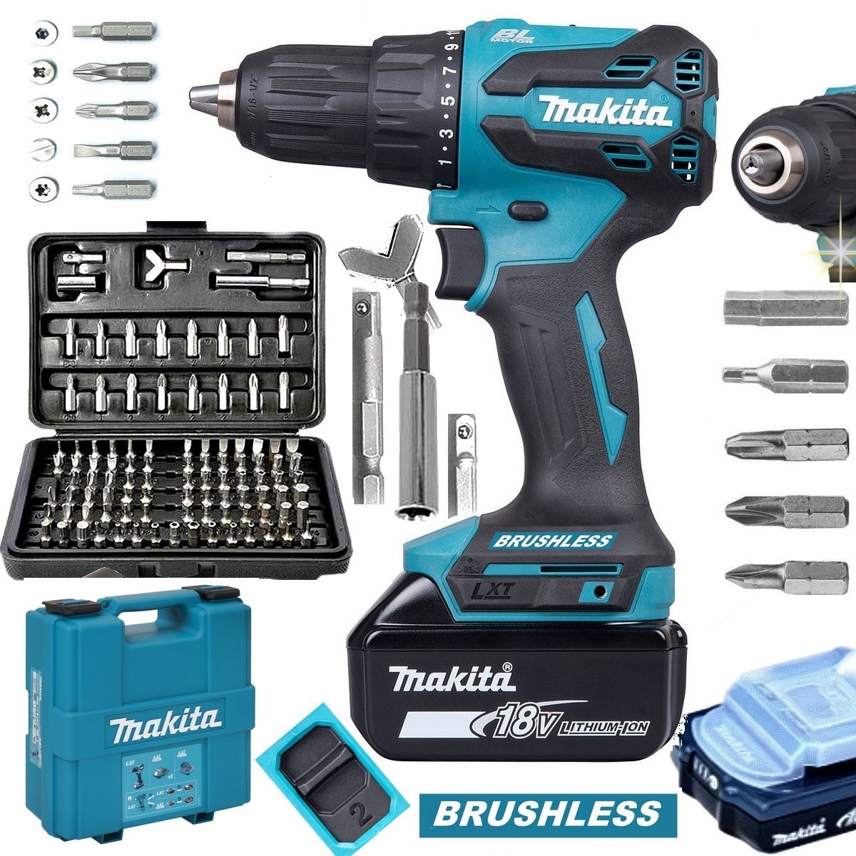 Makita Udarowa Wiertarko Wkrętarka Bezszczotkowa 18v 2xaku Zestaw Bity Torx