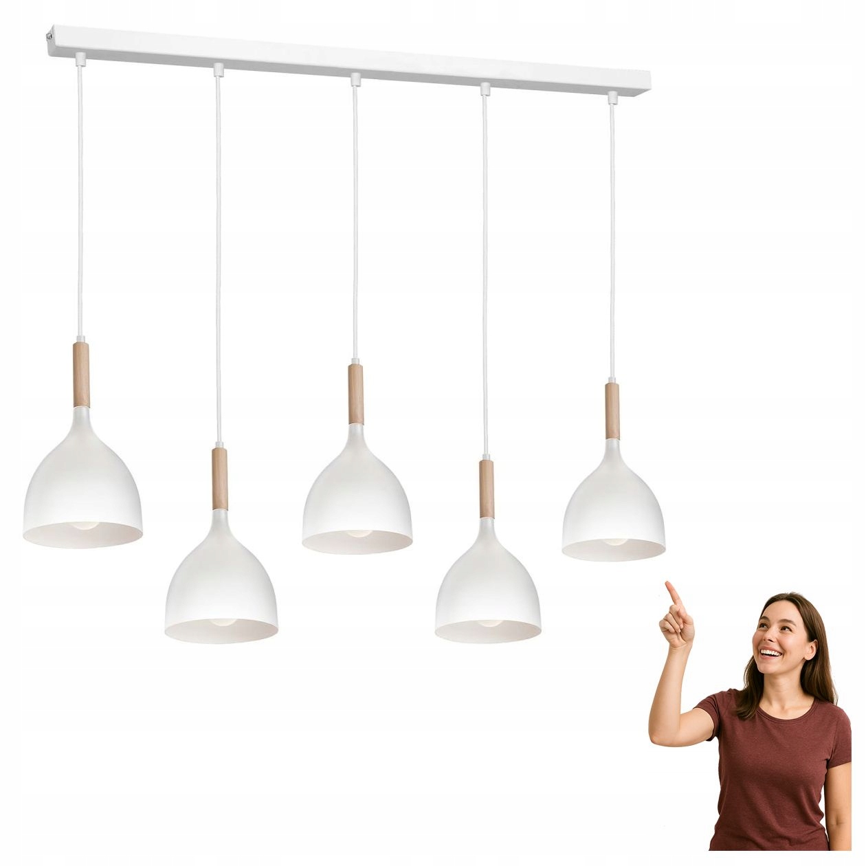 Bílá závěsná lampa na 5-bodové liště Noak Wood 3711 Luminex