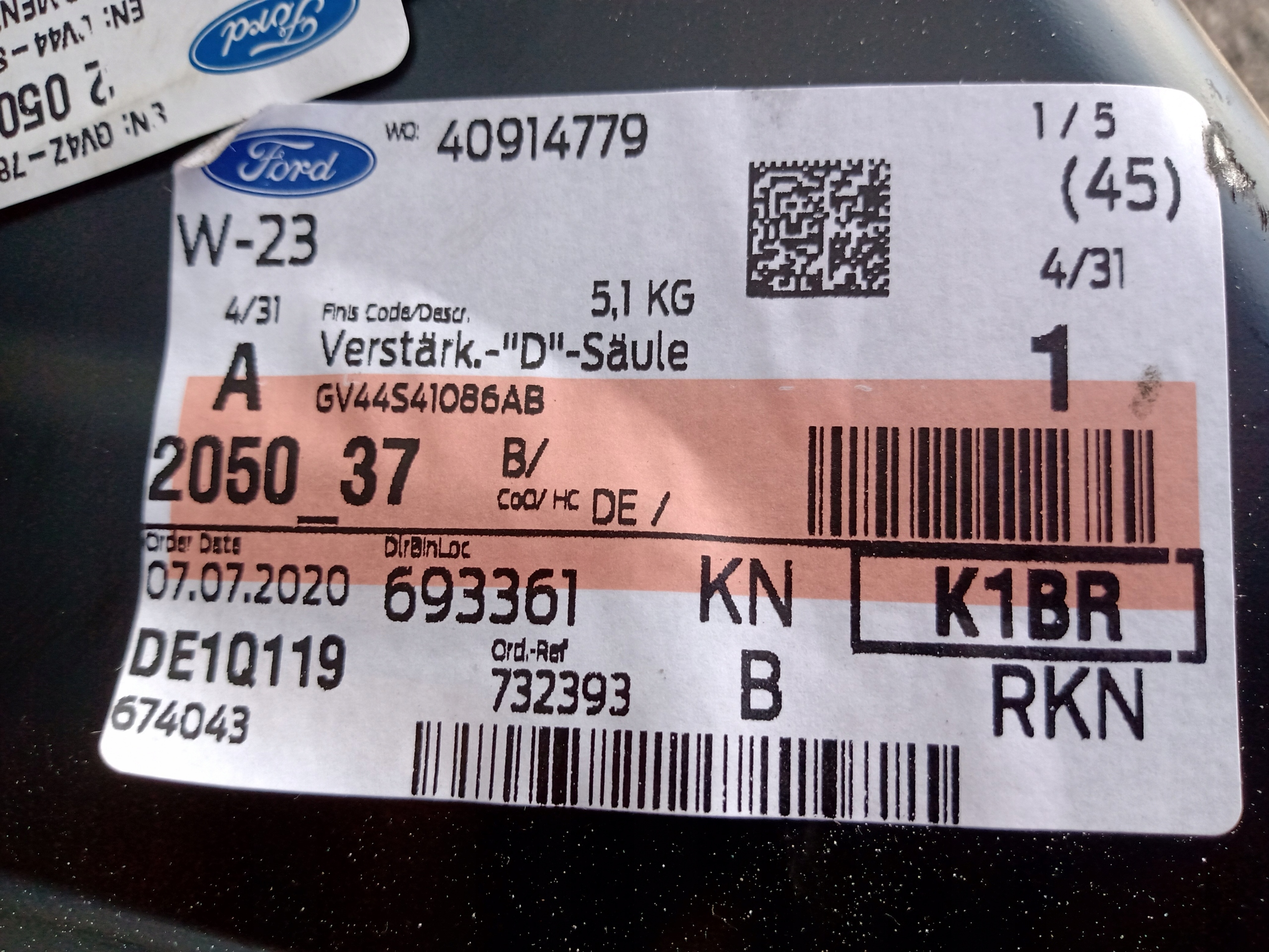 FORD KUGA MK2 LIFT WZMOCNIENIE SLUPKA D GV44 Part number GV4Z S41086 AB