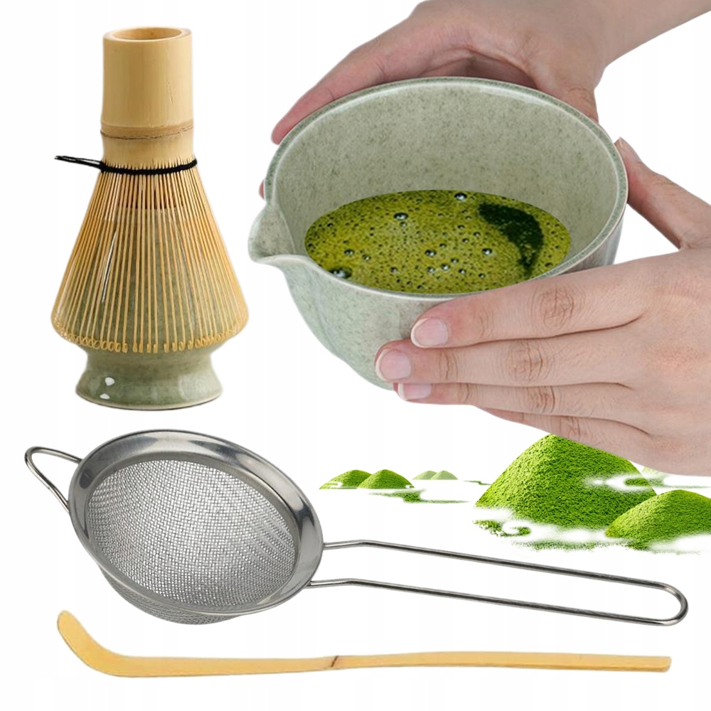 Levně Dárková Sada Na Čaj Matcha Šálek Metlička Zelená Dárek 5KS