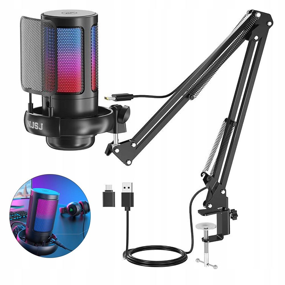 Usb herní mikrofon Pc Rgb pro streamování podcastů Studio Kondenzátor