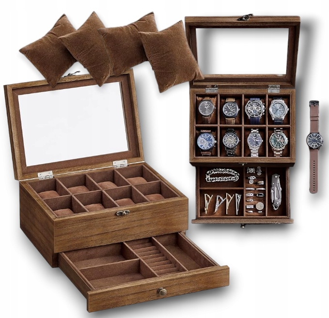 Organizer na Zegarki 8 szt. Ekskluzywne Pudełko Etui Szkatułka na Zegarki