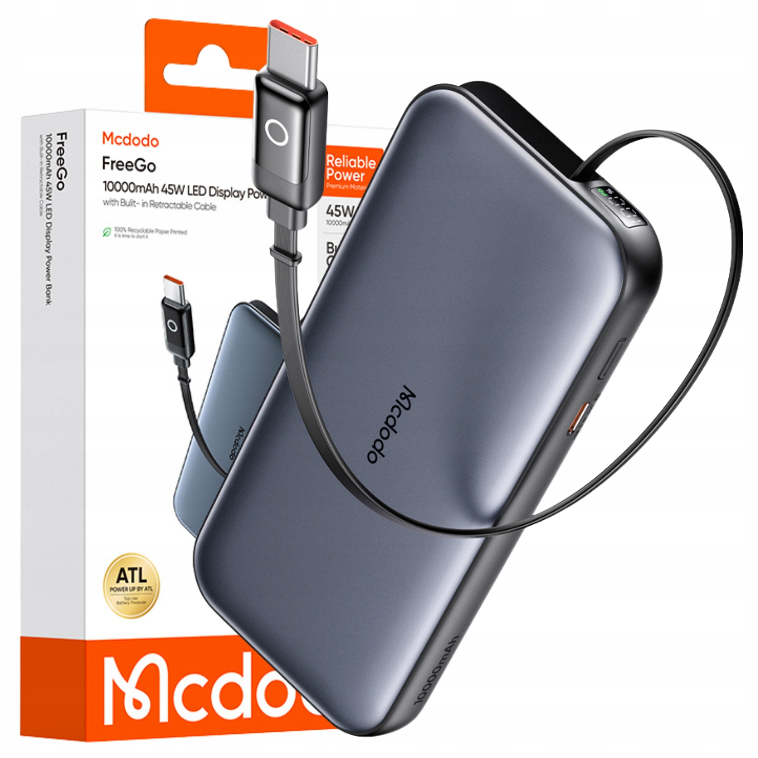 Mcdodo Powerbanka 10000MAH Pro Notebook S Vestavěným Kabelem Usb-c 45W