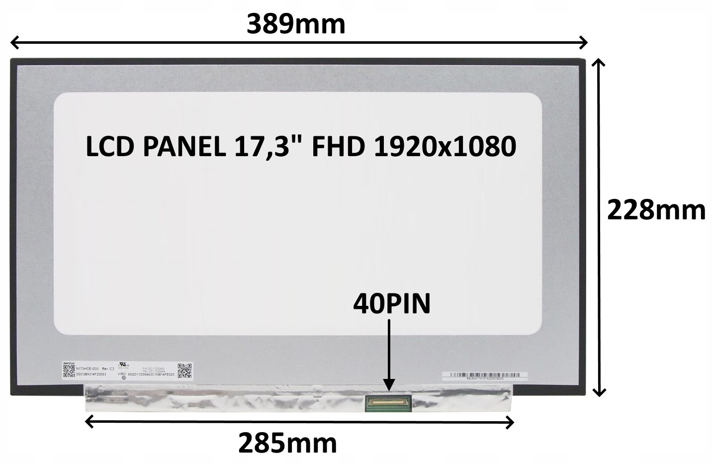 LCD Panel 17, 3" Fhd 1920x1080 40PIN Matný Ips 144HZ Bez Úchytov…