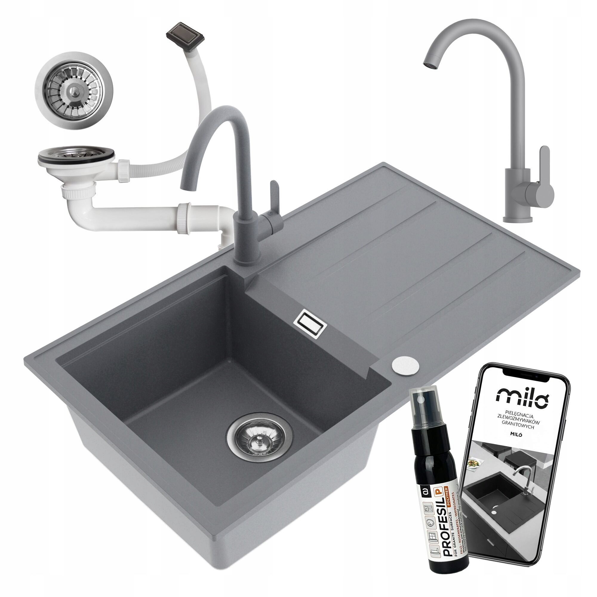 Granitový Kuchynský Drez Jednokomorový Avangard S Batériou A Sifónom