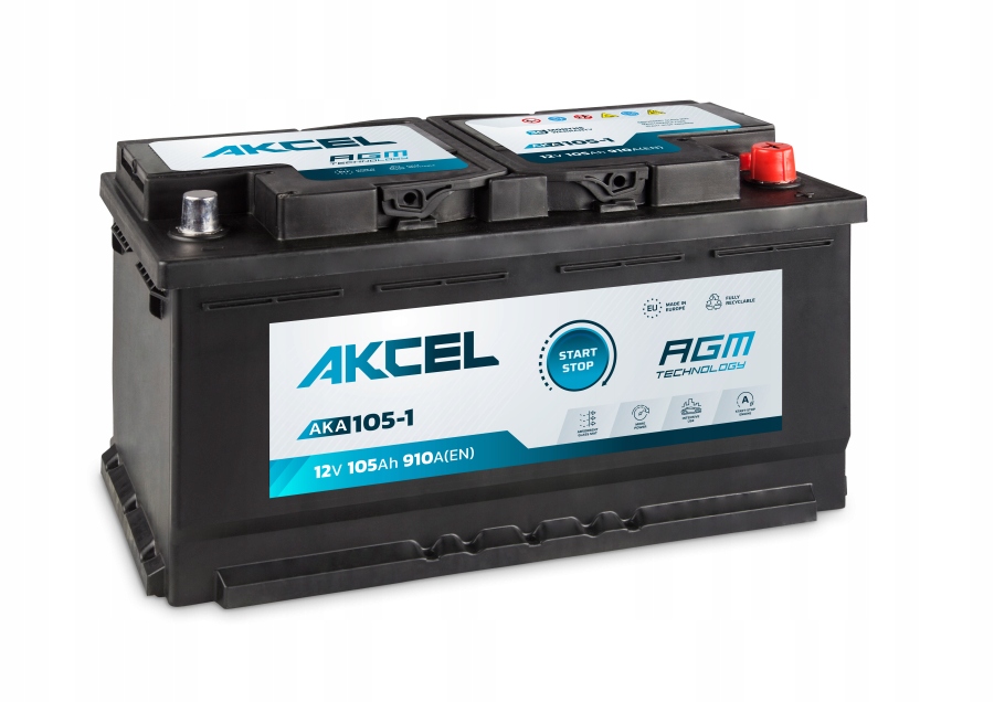 AKUMULATOR AKCEL, AGM START STOP 105Ah, 910A