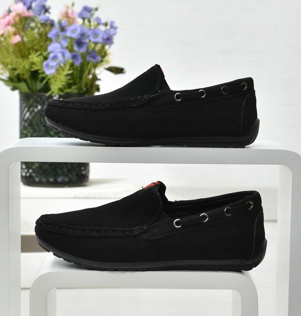 MOKASYNY Chłopięce Wyprofilowane Skóra CZARNE r40 Kod producenta Stylowy_but