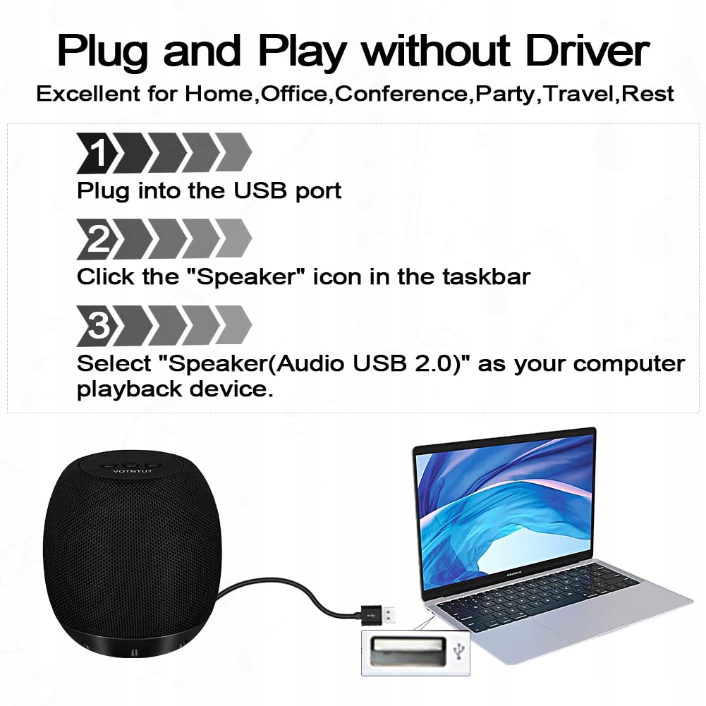 YYV Głośniki Komputerowe USB Stereo Dźwięk Bas Plug and Play — miniatura 7