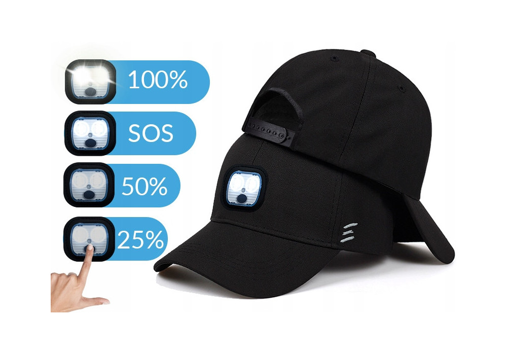 CZAPKA Z DASZKIEM Z LAMPKĄ LED SLUCHAWKI DO BIEGANIA DOUSZNE BEZPRZEWODOWE Marka Webski