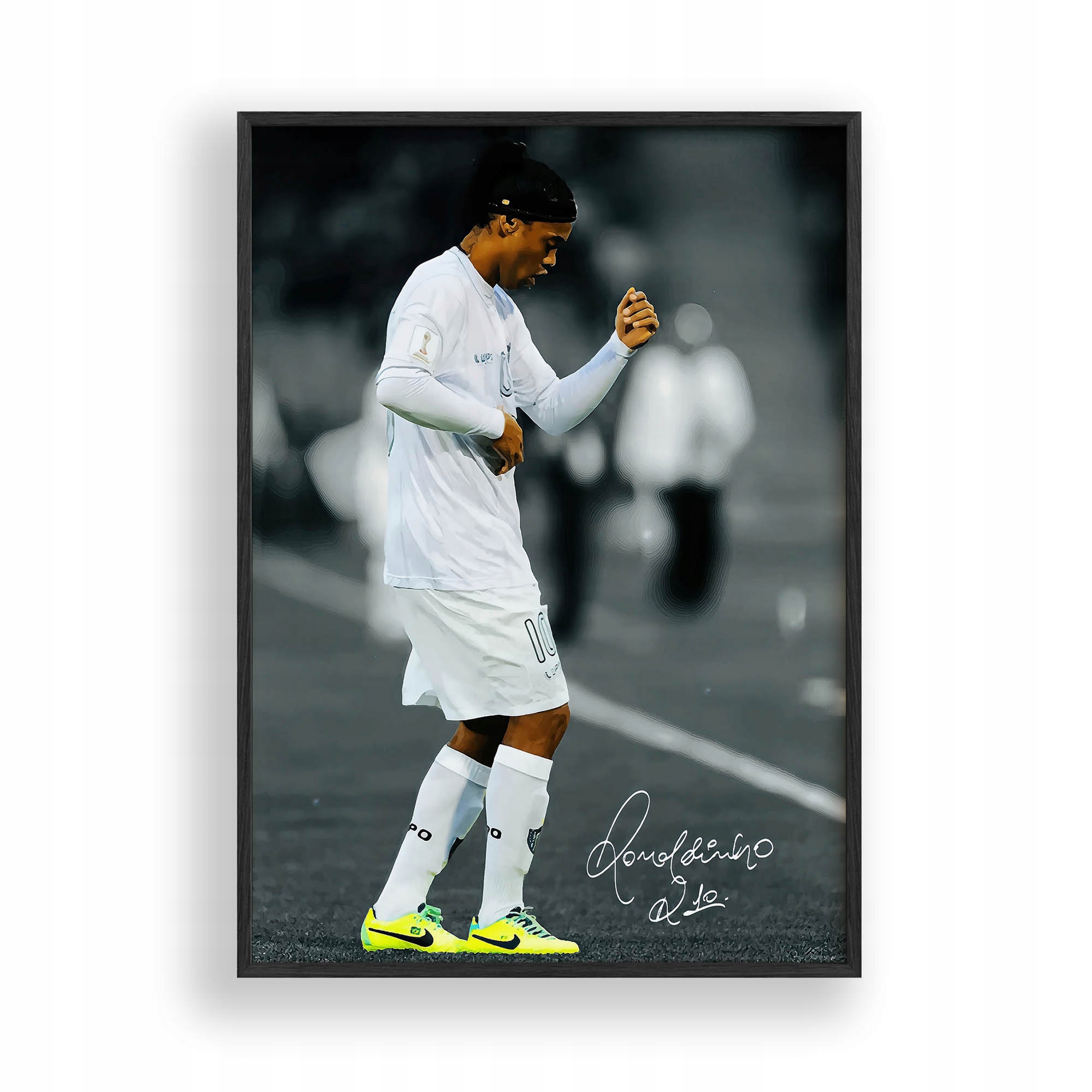 Obraz Ronaldinho Fotbalista Plakát Rámeček Dřevěný Černý 30x42 cm