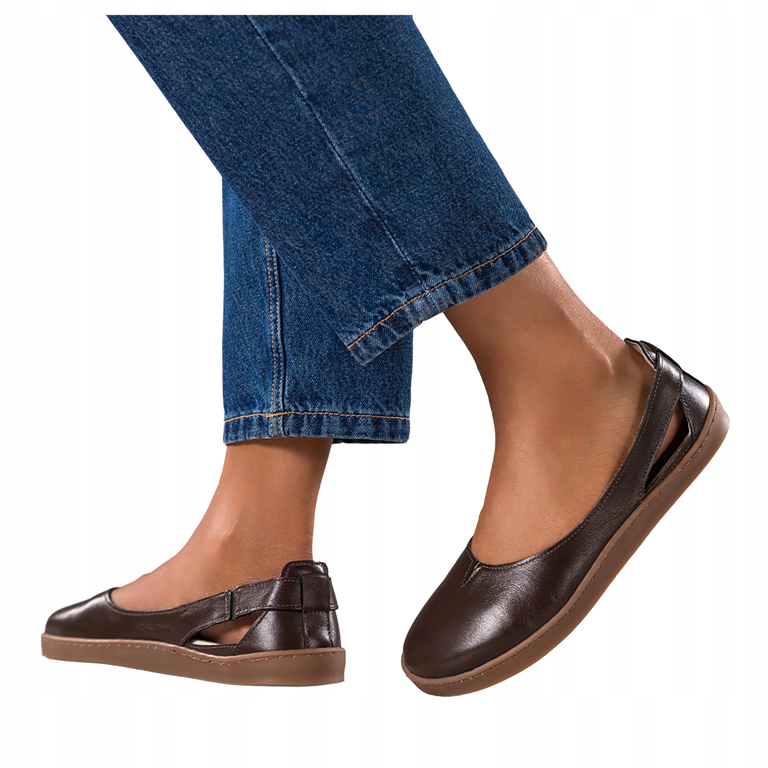 Čokoládové kožené Baleríny Dámské Široké Elastické Barefoot vel. 39