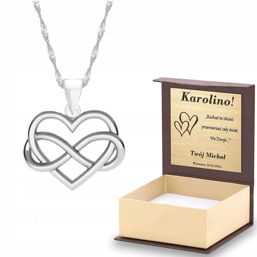 

Srebrny komplet 925 Serce Singapur Grawer Pudełko