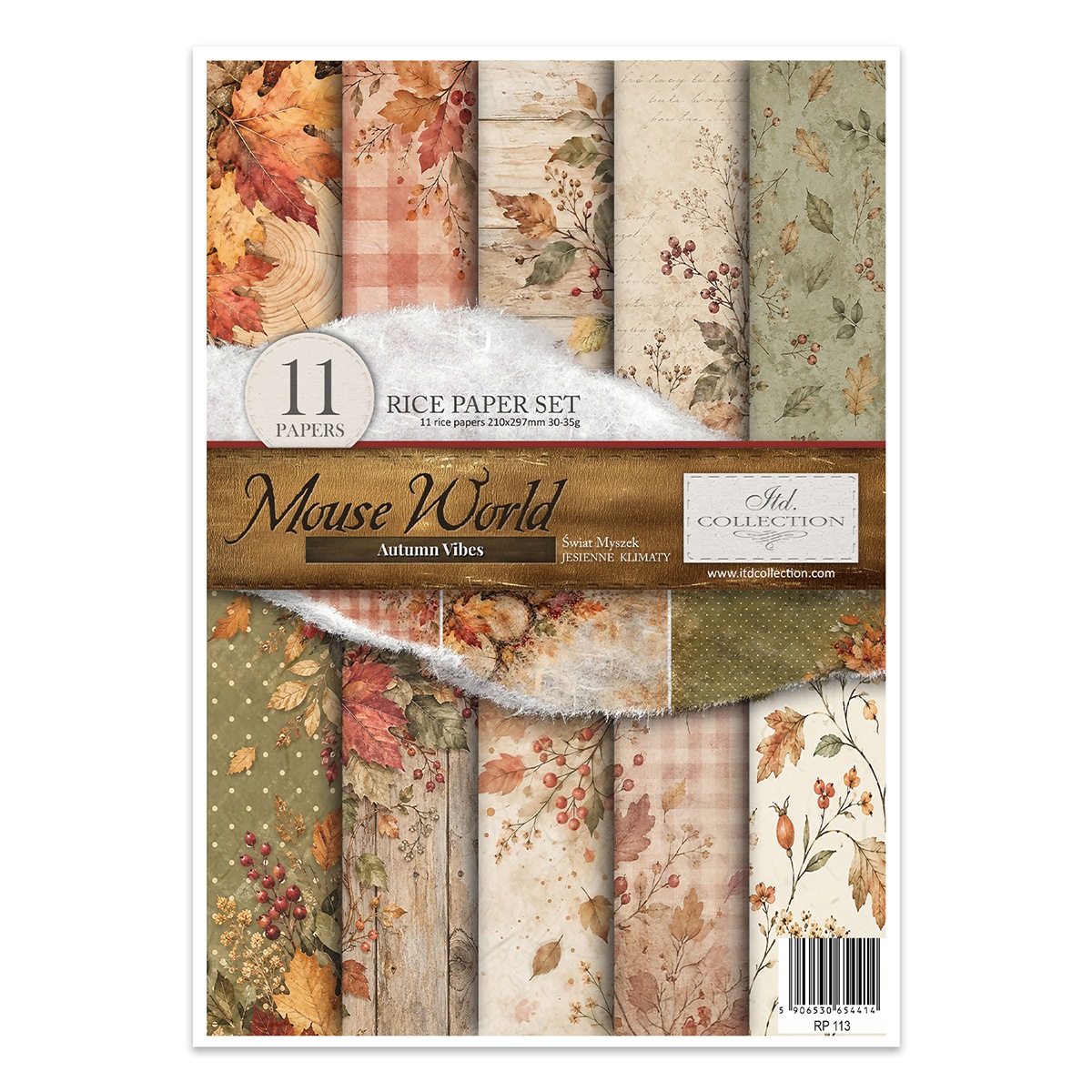 Sada 11 rýžových papírů A4 pro decoupage -RP113 Mouse World-Autumn Vibes
