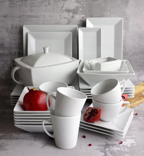 Lubiana Classic Serwis Obiad Kawa 18/108 Porcelana Biała Kwadrat