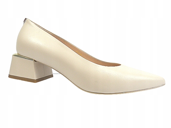 Dámské lodičky béžové, nízký podpatek, kožené dámské pantofle Sala 36,5