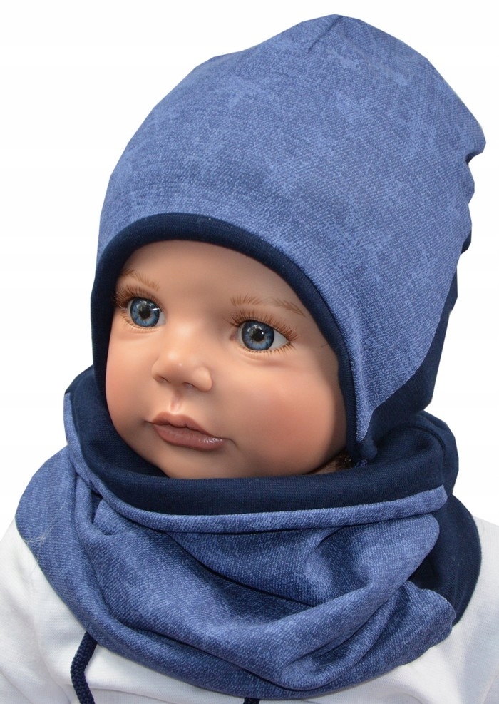 

wiosna wiązana czapka i komin 44-47cm jeans