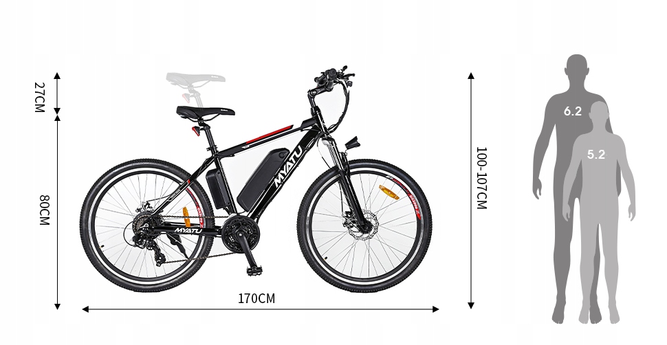 EMTB 26 cali Rower elektryczny górski 250W 12.5AH SHIMANO 21 Rozmiar ramy brak informacji