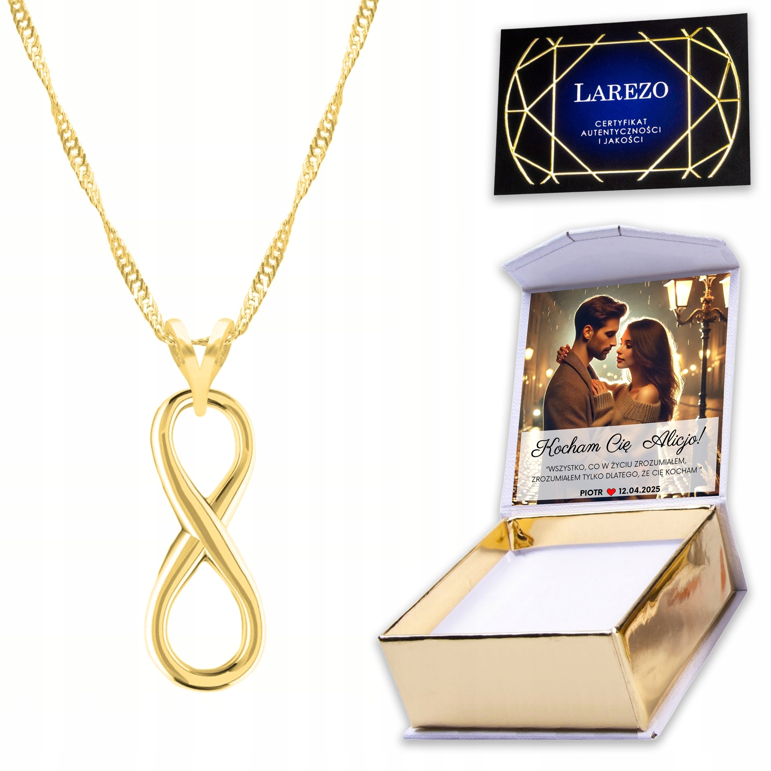 Zlatý náhrdelník 925 s nekonečností Znamení Infinity Nekonečno Potisk