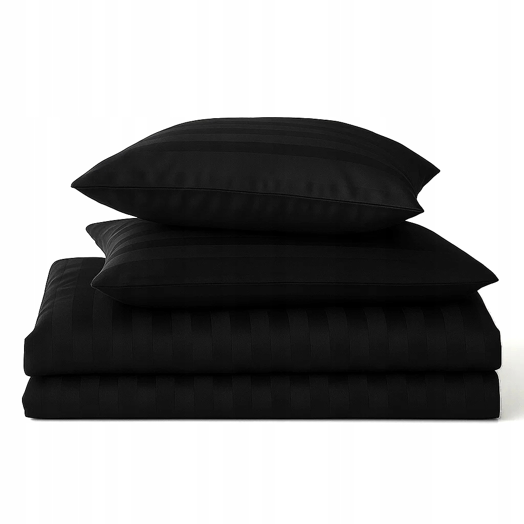 Pościel 200x220 w pasy satynowe adamaszek hotelowa komplet czarna