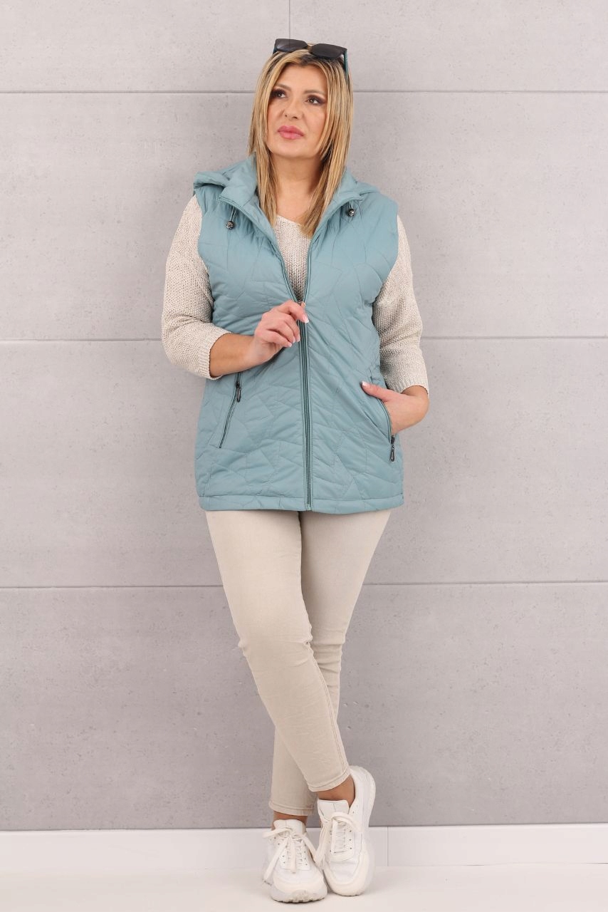 KAMIZELKA PIKOWANA DŁUGA Z KAPTUREM DAMSKA MODNY BEZREKAWNIK ROZMIARY Rozmiar 42