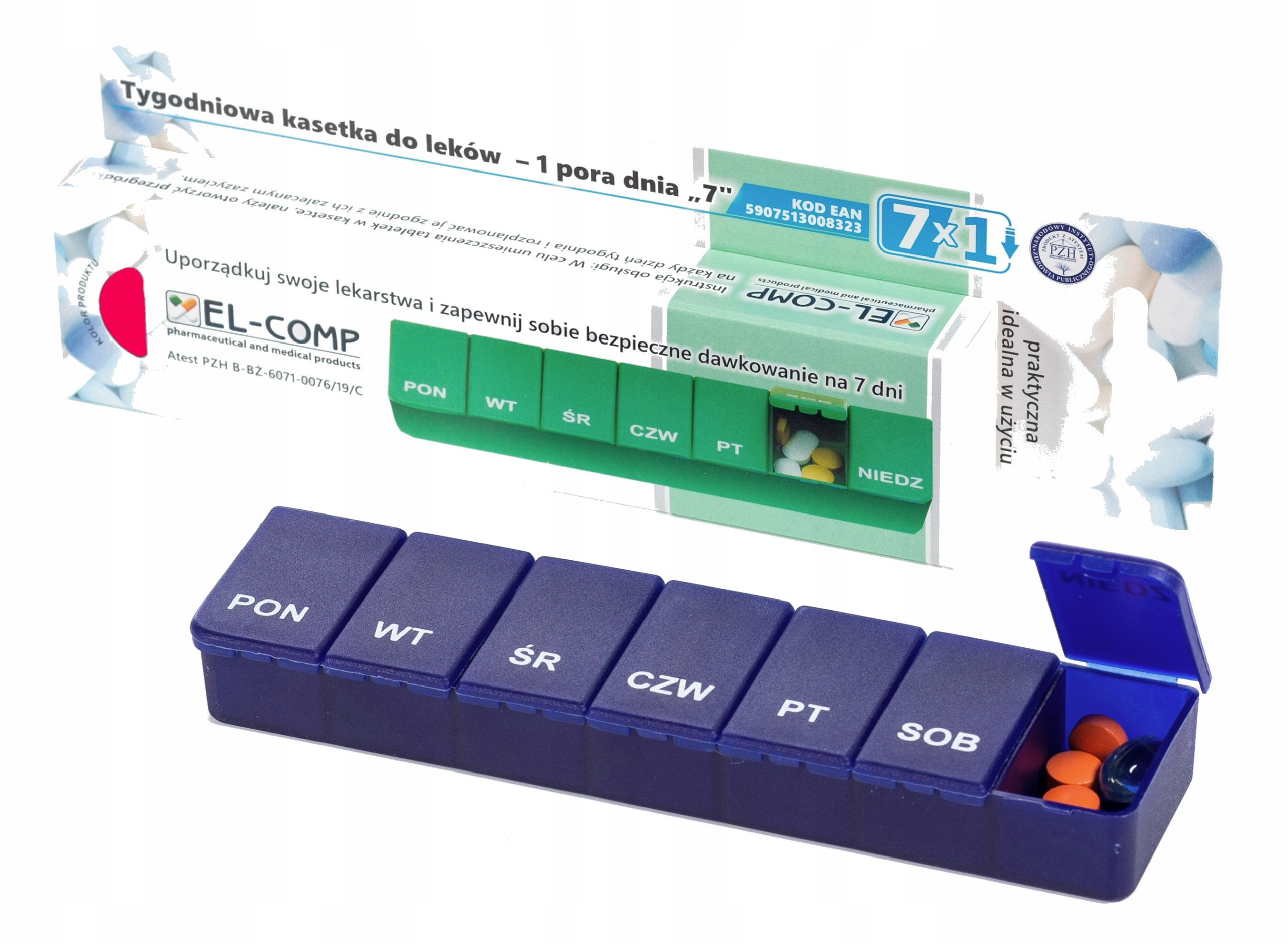 

Kasetka Pojemnik Na Leki 7 Dni Podłużna Elcomp