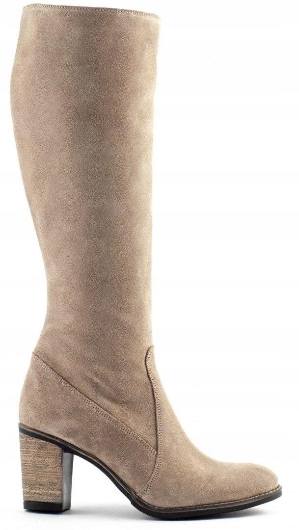 Béžové vysoké kozačky na podpatku, zateplené, elegantní, velikost 40