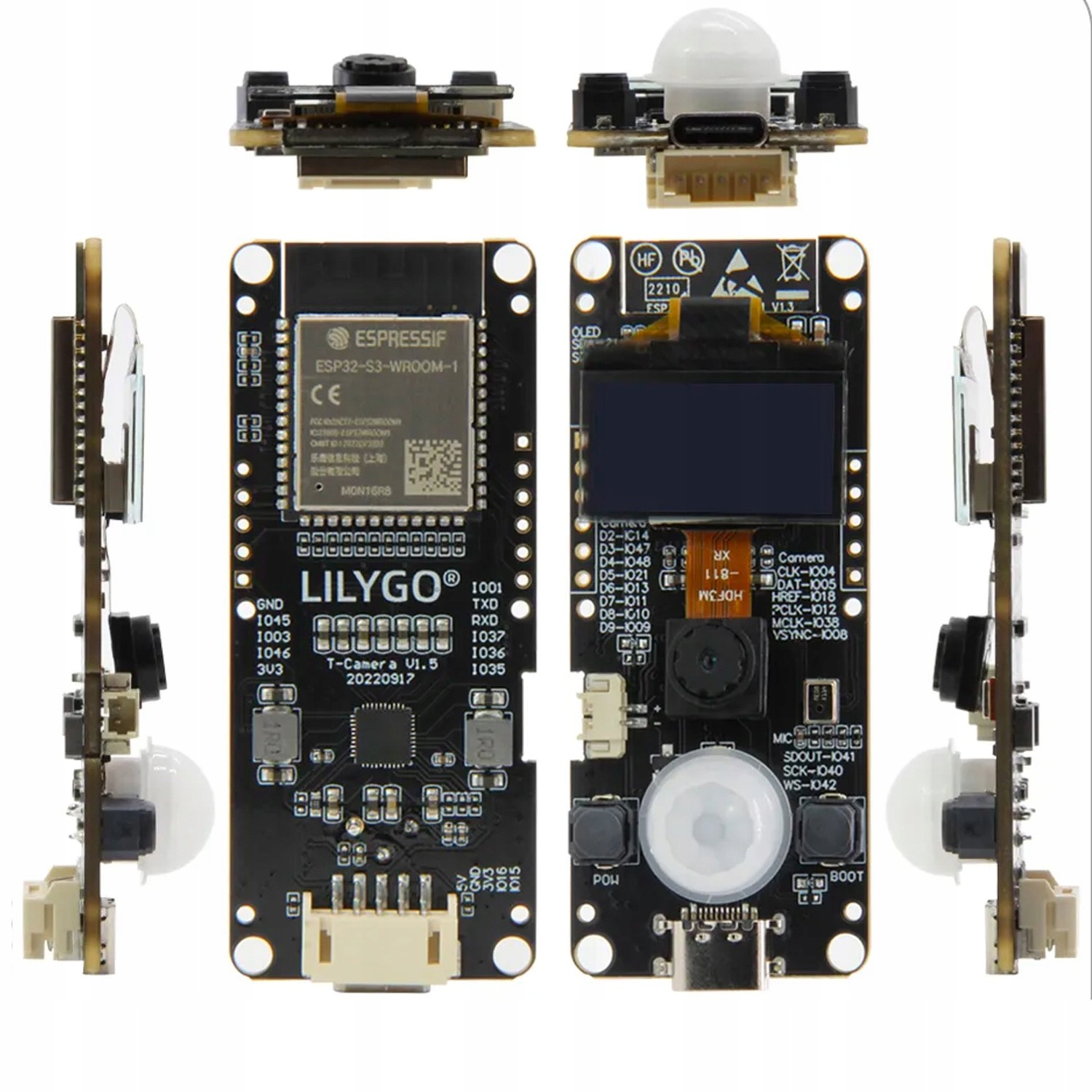 ESP32-S3 Cam LilyGO T-Camera Fish Eye Oled 0.96" Pir MIC