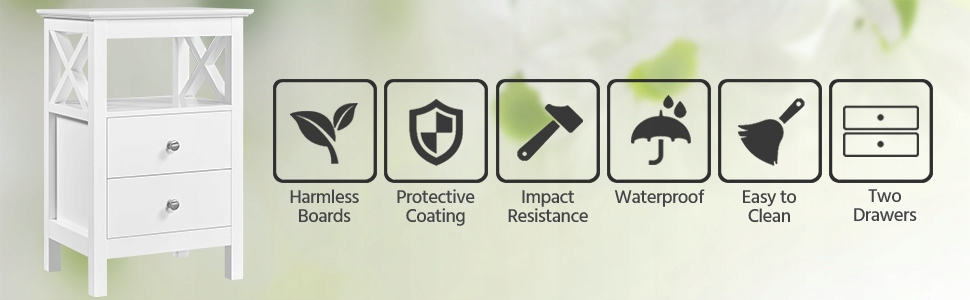 Yaheetech Szafka Nocna do Przechowywania Stolik Boczny, 40 x 30 cm, biały Kolor mebla biały