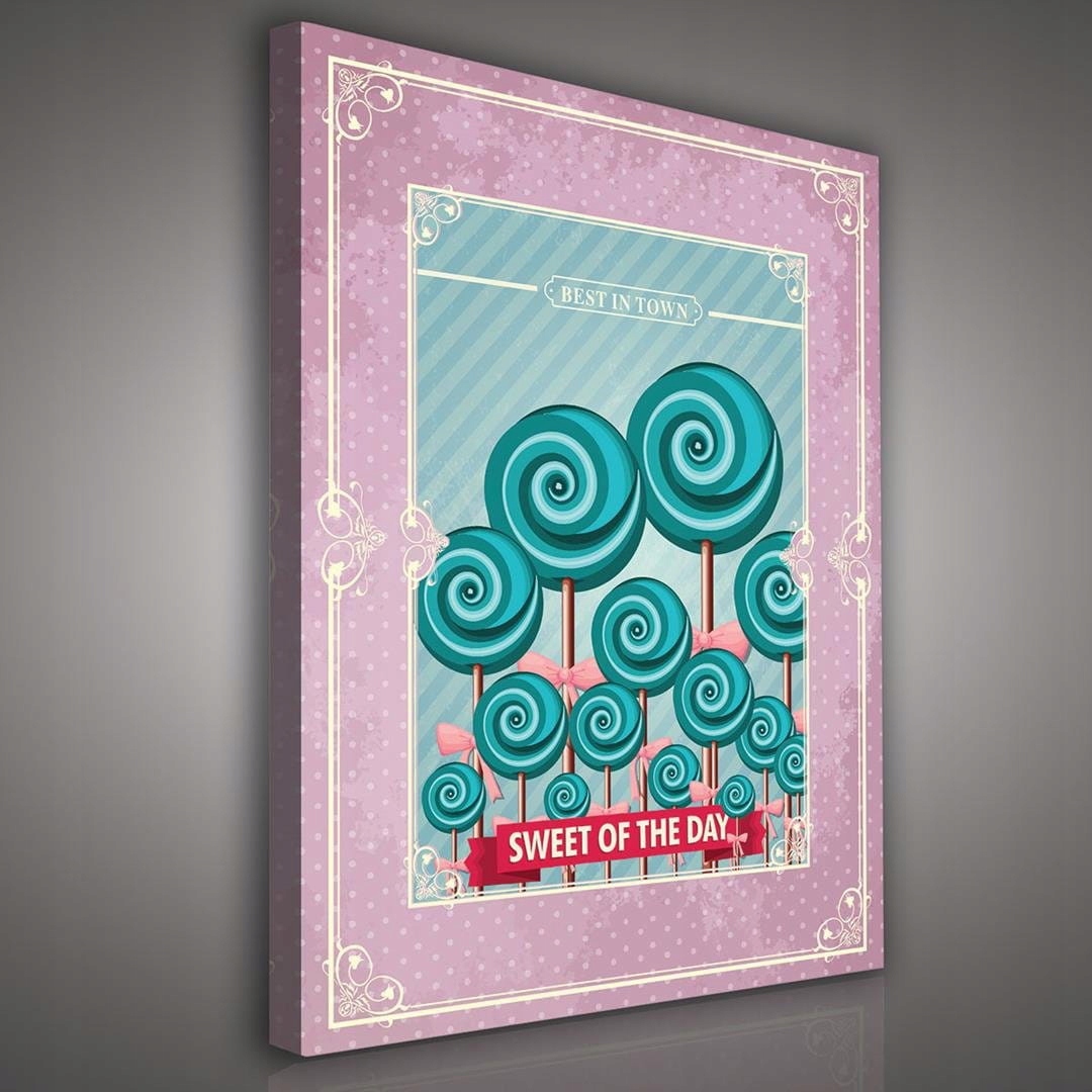 Obraz 75x100 Lízátka bonbóny sladkosti retro vintage tyrkysová růžová