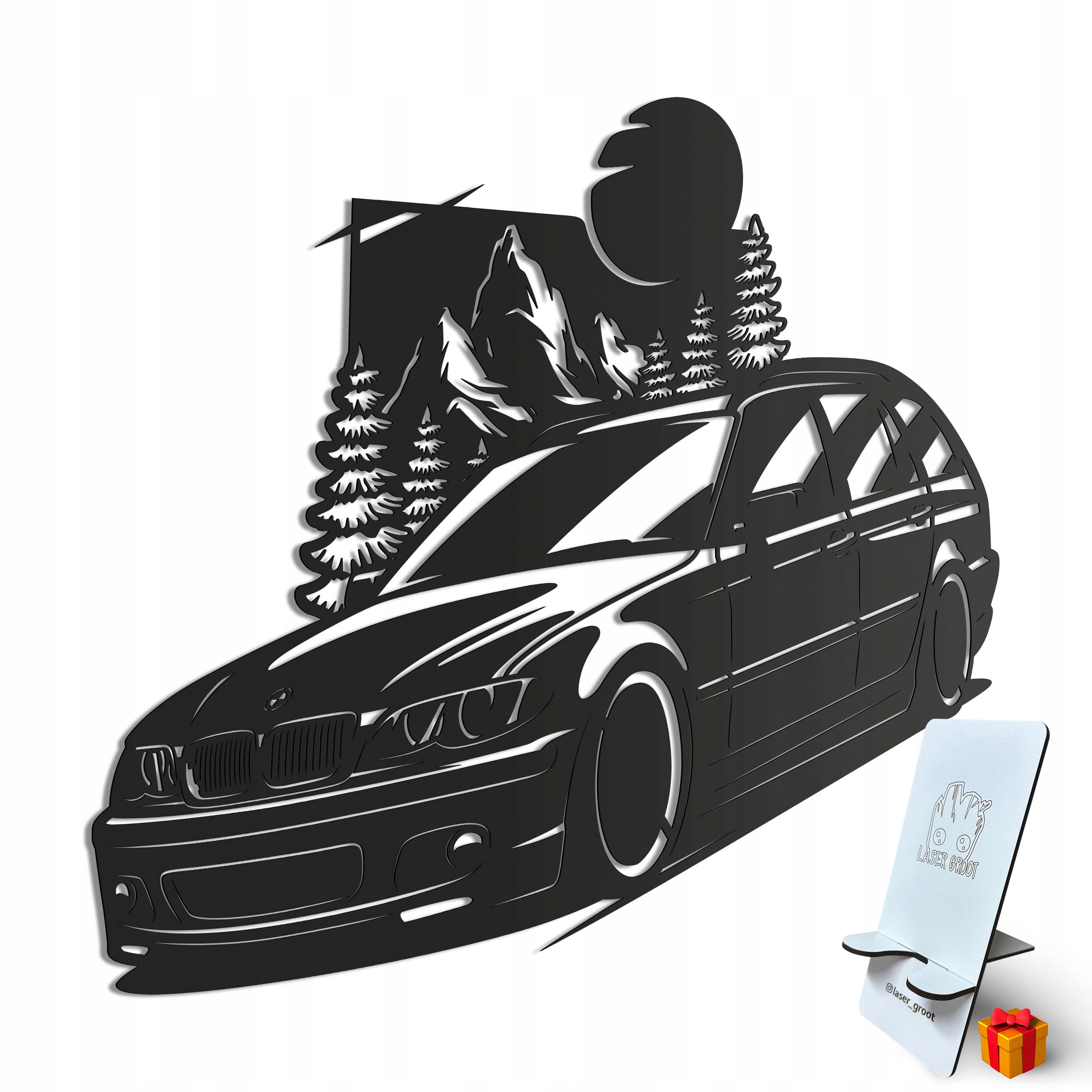 Dřevěný 3D obraz Bmw E46 Hory Nástěnná Dekorace Dárek XL