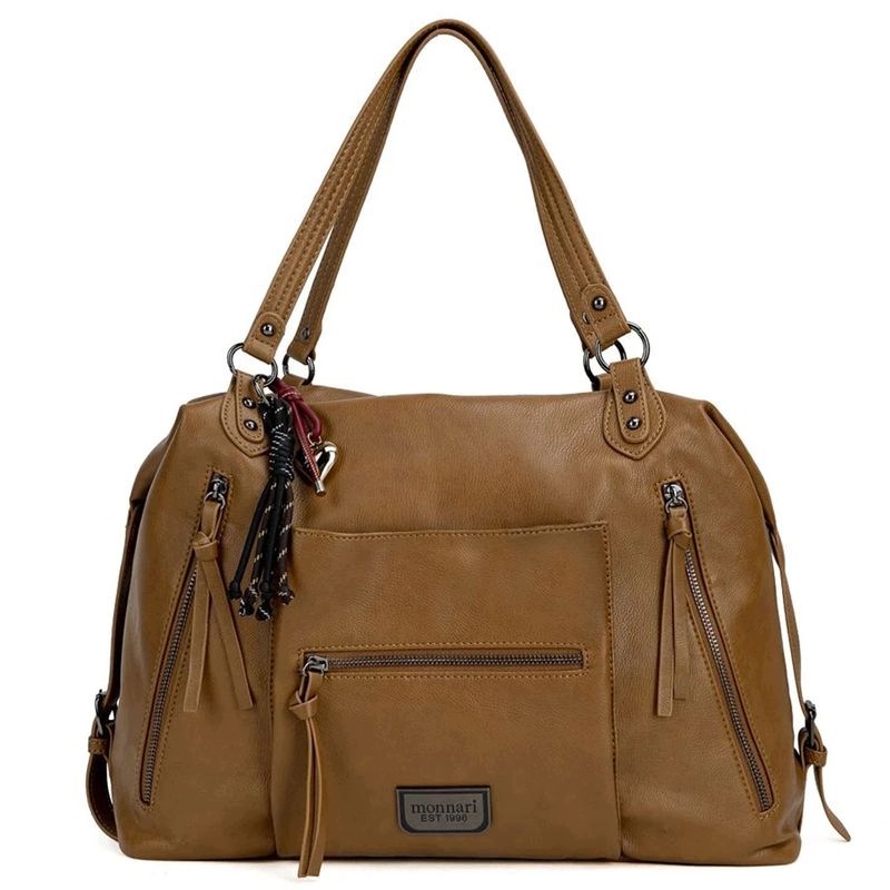 Velká Shopper Kabelka Se Zipy Monnari BAG5800-M17 Světle Hnědá