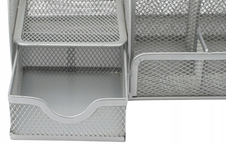 Metalowy przybornik na biurko siatka srebrny 5 komór Marka Hexagon