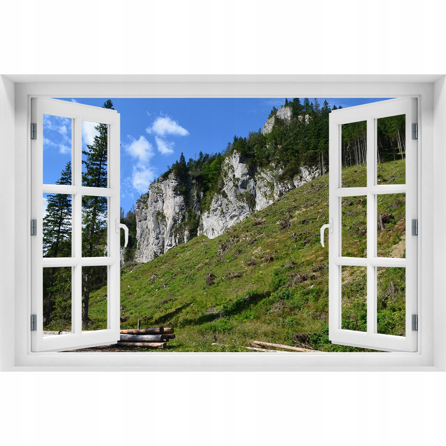 

3D Okno Naklejka na ścianę Skaliste szczyty 120x80