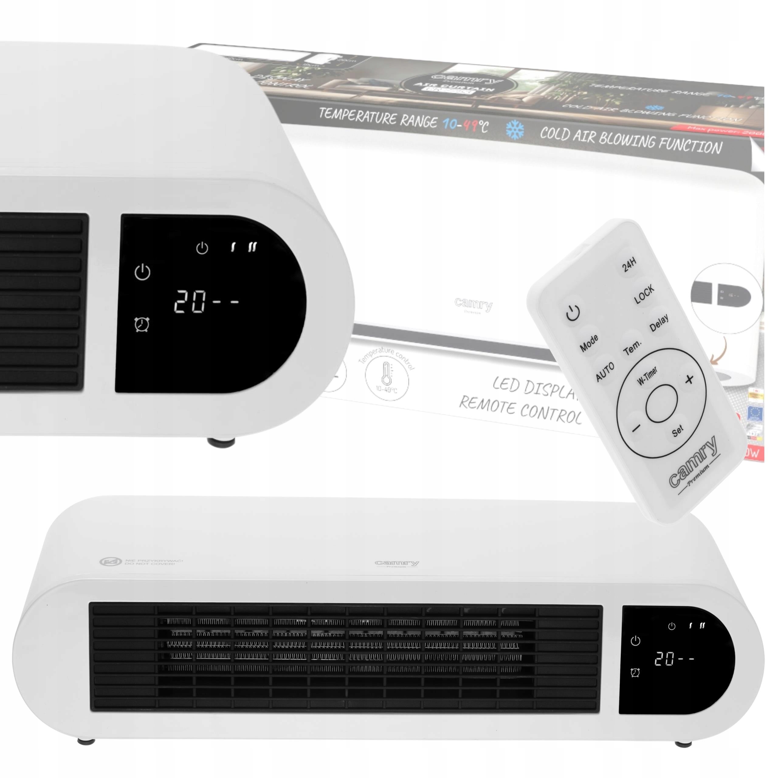 Vzduchová Clona Elektrický Ohřívač Termoventilátor 2000 W Studený Přívod Vzduchu